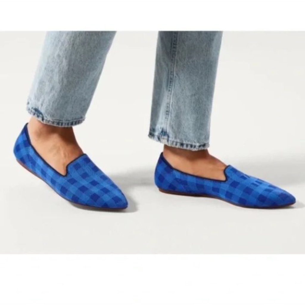 Euc Rothy's Limited Edition Lazuli Gingham Chrck The Point Flat